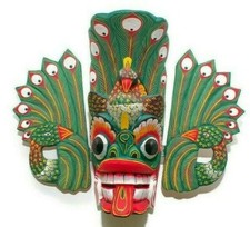 Beautiful Sri Lankan Handmade Wood Wall Hang Home Decor Peacock Mask 10"
