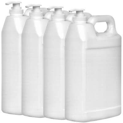 F-Style 38/400 Natural 1 Gallon Bottle HDPE Jug w/ Push Pump (128oz) (4 pack)