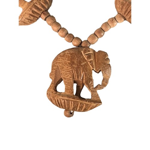Vintage Elephant Wood Fetish Necklace Carved Beads Barrel Clasp 24" - Picture 2 of 4