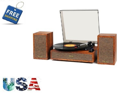 Vinyl Record Player with External Speakers, 3-Speed Vintage Stereo Turntable