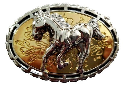 Vintage HR Gold & Silver Oval Belt Buckle With Pearl Accents  display picture 2