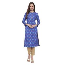 Ethnic Printed Kurti With Pent Set Indian Synthetic Treditional Women Party Wear