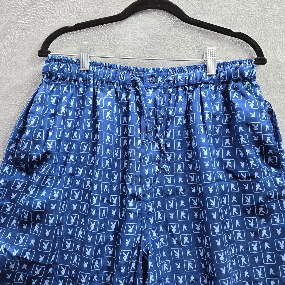 Playboy Hombres Ropa de Dormir L Azul Pijama Pantalones Gráfico Estampado Completo Bolsillos de Conejo Foto 4 de 4