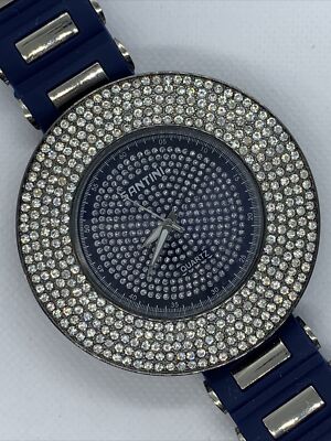 SANTINI Mens Watch   BLINGY!!  New Battery. Blue Silicone Band.  Stock#026