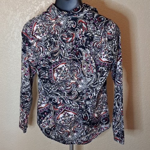 Chaps Ralph Lauren Shirt Women's Small Black White Red Paisley Long Sleeve - Picture 17 of 20