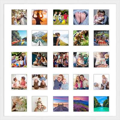 22x22 Frame With a Collage Mat With (25) 4x4 Photo Openings