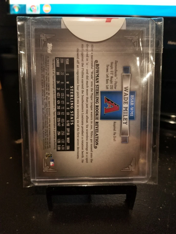 Wade Miley Topps Bowman Sterling 2012 automático novato #BSAR-WMI impecable. Foto 3 de 4