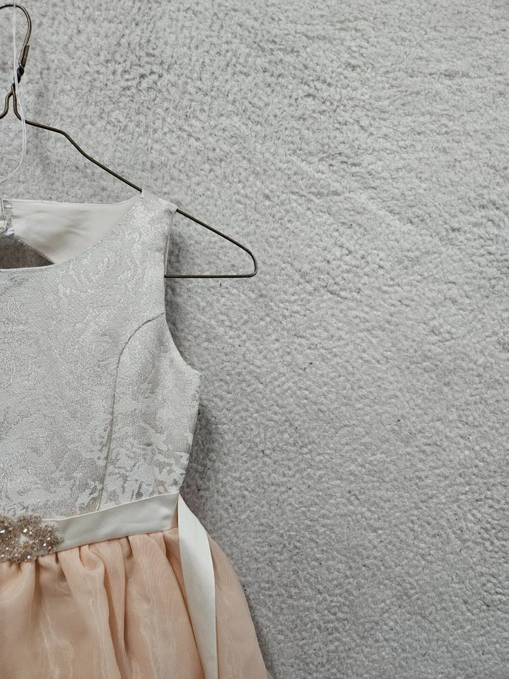 Blush by Us Angels Girls Dress 12 Cream Beige Poly Blend Beaded Chiffon Ruffle - Image 3 of 4