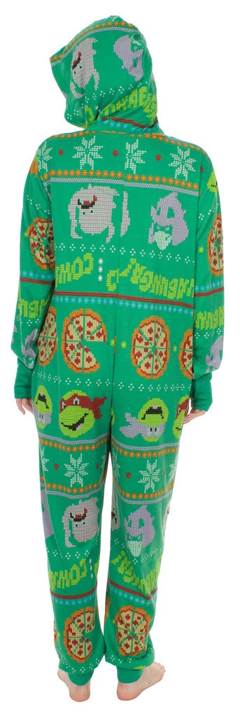 Teenage Mutant Ninja Turtles Krang Pizza Adult Green Hooded One Piece Pajama