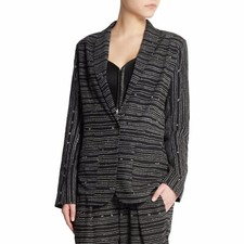Raquel Allegra Sz 2 Blazer Black Abstract Line Print One Button Drapey M 750