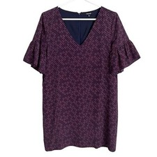 Madewell Silk Bell-Sleeve Dress Painted Clover Purple Mini Ruffle Sleeve Size 0