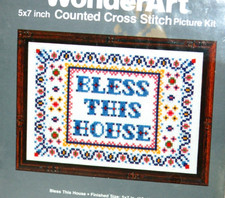 Wonder Art Counted Cross Stitch Kit #5519 Bless this House Made in USA 5x7โ Vtg.
