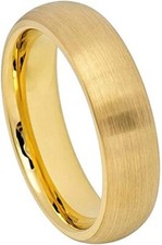 6mm Tungsten Carbide Yellow Gold IP Plated Brushed Domed Wedding Band Ring