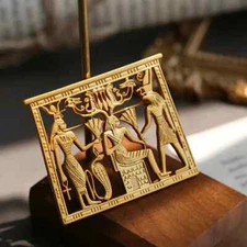 Vintage Egyptian Pharaoh Square Brooch Women's Simple Matt Gold Color Badge Pin
