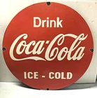 Vintage 30" Huge Porcelain Enamel Drink Coca Cola Ice Cold Metal Tacker Sign