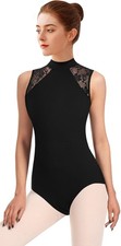 Women's Black Ballet Dance Lace Leotard Tank Dancewear 7030-06-M 