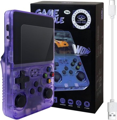 INGQI R36S Retro Handheld Game Console 128GB Purple Linux 3.5'' IPS Screen NEW