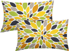 Yellow Green Orange Lumbar Pillow Covers 12X20 Inch Summer Bright Dahlia Floral
