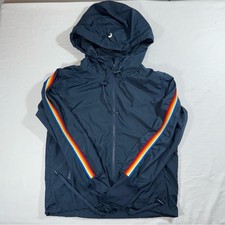 ZYIA Active Women's Navy Windbreaker with Rainbow Stripes Size Small