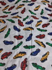 VINTAGE 4yd x 44" COTTON LIGHTLY BRUSHED FLANNEL VARIOUS CARS QUILTING FABRIC.