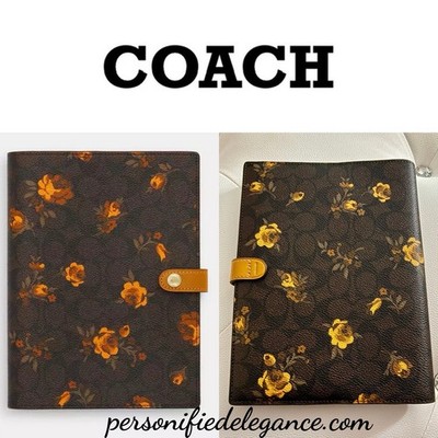 NEW Coach Floral Print Walnut Yellow Coated Canvas Leather