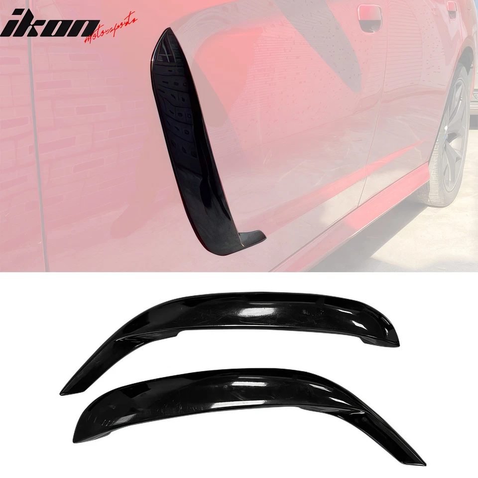 Fits 15-23 Dodge Charger IKON1 Style Front Door Side Fin Vents Gloss Black ABS
