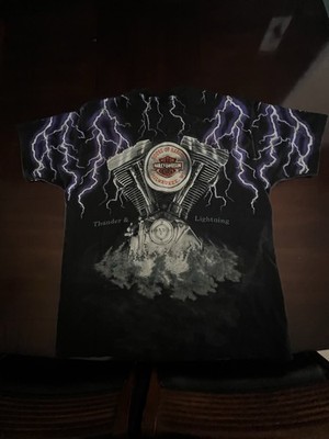 トップス Harley-Davidson Thunder & Lightning Vtg 90s Thunder And Lightning Harley Davidson T Shirt Size XL