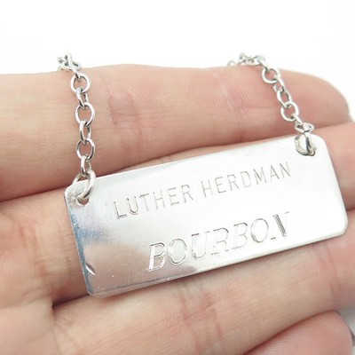 LEONORE DOSKOW 925 Sterling Silver Vintage ''Luther Herdman Bourbon'' Bottle Tag