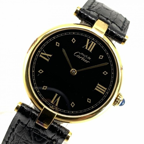Cartier W100115402 Must Vend me Boys 29mm Roman Index quadrante nero pelle...