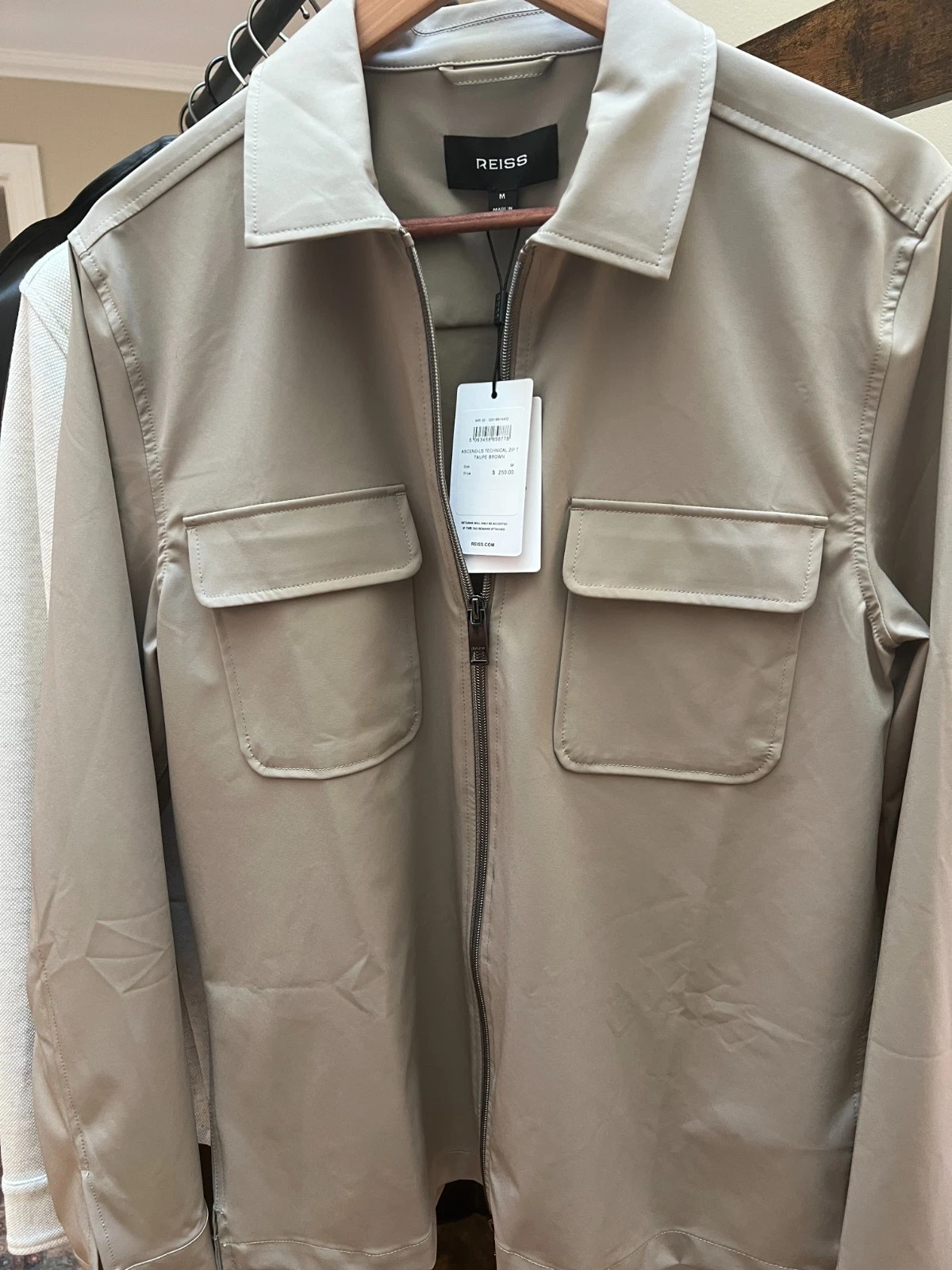Men’s Reiss Technical Zip-Through Overshirt In Taupe Brown, Medium - product detail image 3