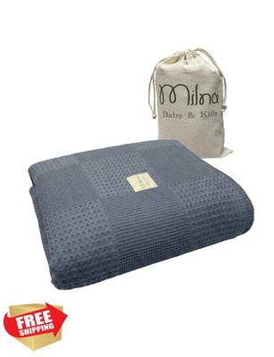 Milna Baby Waffle Blanket 100x120cm Indigo Cotton Muslin Crib Stroller