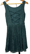 Forever 21 Lace Mini Dress Green Backless Tie Up Sleeveless Feminine Small