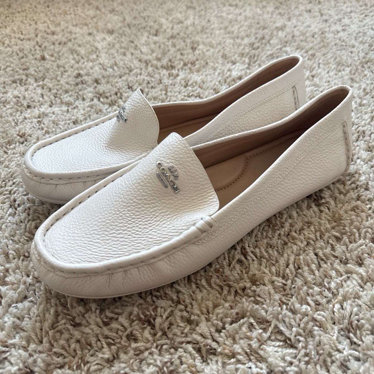 Coach Marley Leather Driver Loafers Chalk/White - Women's 10B