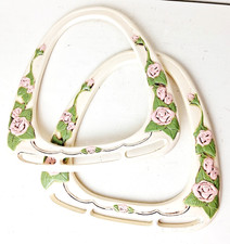 Vintage Roses Flowers Purse Handle Set of 2 Handles Pink Green Rose Design Retro