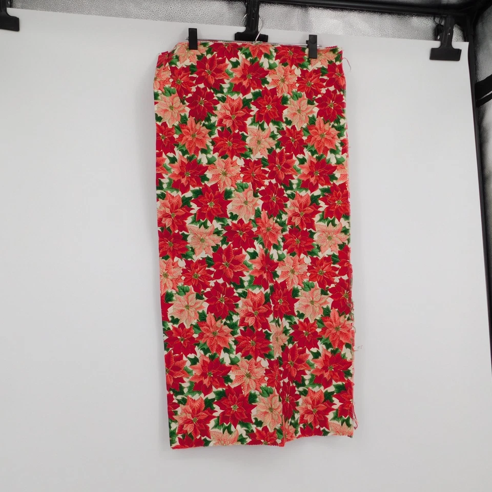 Christmas Poinsettia on White Cotton Fabric Vtg Joan Messmore Cranston 35 x 35.5 - Image 2 of 4