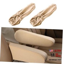2 PCS Car Front Seat Armrest Covers, Soft Elastic Fabric Stretch Auto Beige