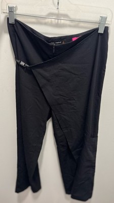 Cop Copine Black Poly wide leg asymmetrical  layering strap accent Pant