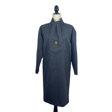 VTG 80's Chanel Gray Wool Sheath Dress Coco Coin Buttons Working Girl