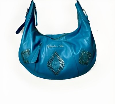 Gianfranco Sisti Blue Large Hobo Bag Smooth Italian Leather Studded Accent