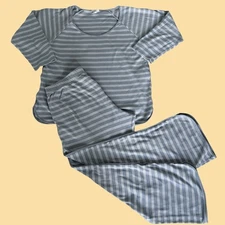 Lake Pajamas Set Size M Long Gray-Blue White Stripe Pima Cotton Top Pants Sleep