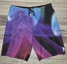 RARE Mens Size 32 Large Swim Trunks Board Shorts HURLEY Phantom Purple Blue pool