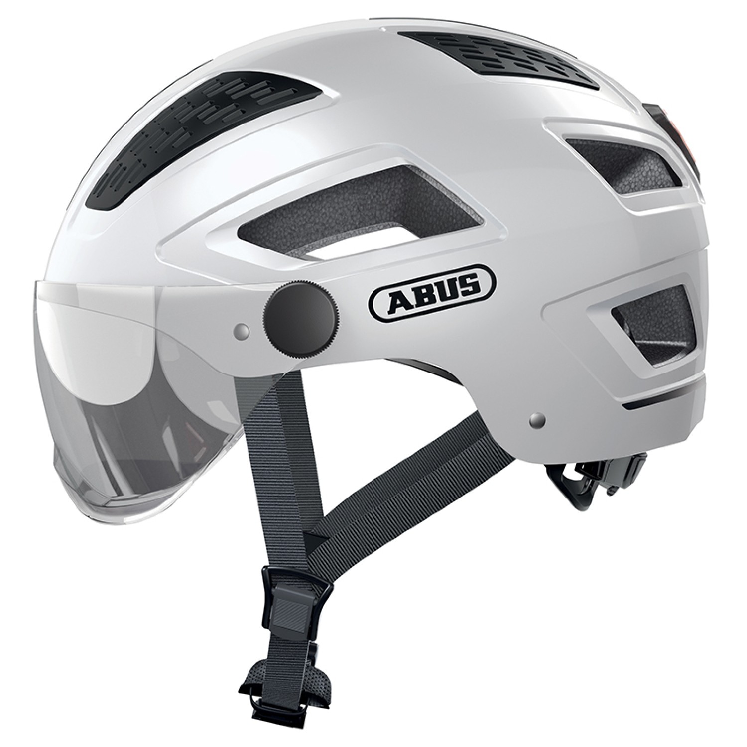 Casque vélo adulte Abus Hyban 2.0 Ace urbain blanc polaire et éclairage LED intégré