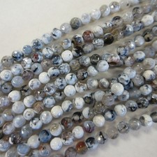 6MM Grey White Fire Crackle Agate Beads-ONE Gemstone Bead Strand-Crafts NWT