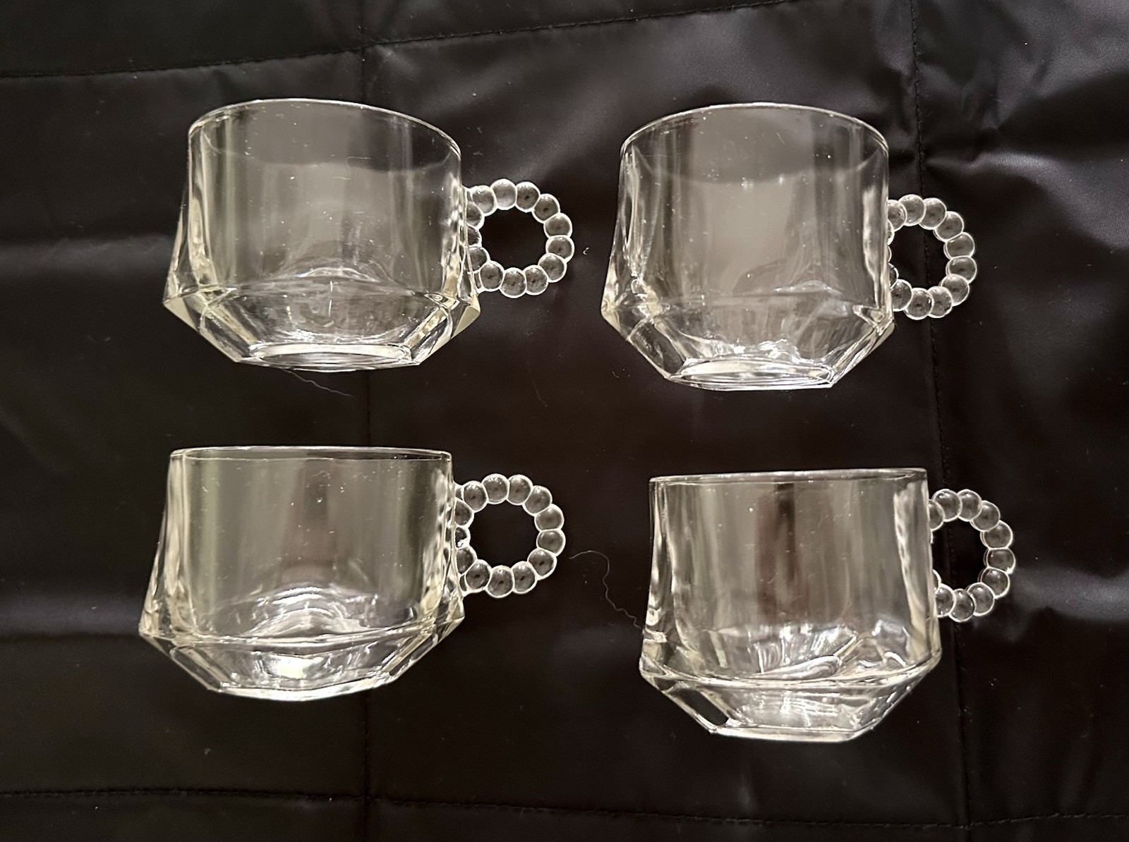 Vintage Hazel Atlas Punch Cups Set of 4 with Glass Beaded Handles for Coffee or Tea