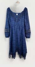 Anthropologie Akemi + Kin Women's 16 Blue Plaid Puff Sleeve Midi Dress