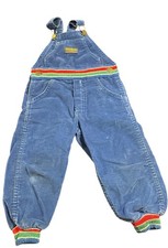 Vintage Oshkosh Blue Vestbak Corduroy Working Overalls Rainbow Trim USA Size 3T
