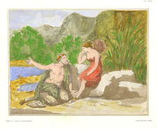 BARTOLOMEO PINELLI, FOTOTIPIA DEL 1893 COLORATA A MANO : PAN CONSIGLIA PSICHE