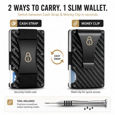 RFID Blocking Slim Wallet for Men, Front Pocket Card Holder with Cash Strap Clip