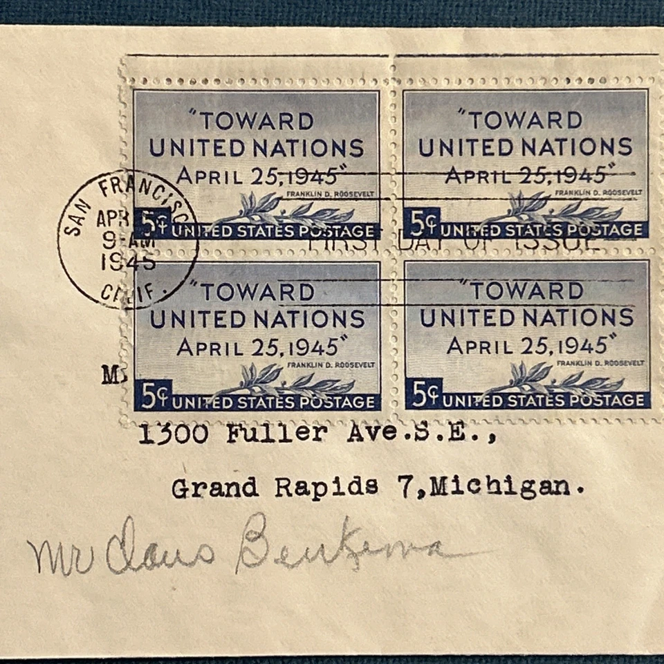 US #928 Block FDC United Nations - Image 3 of 4