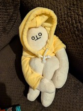 Banana Man Plush Doll Approx 13 inches Magnet Hands Yellow Hoodie Poseable